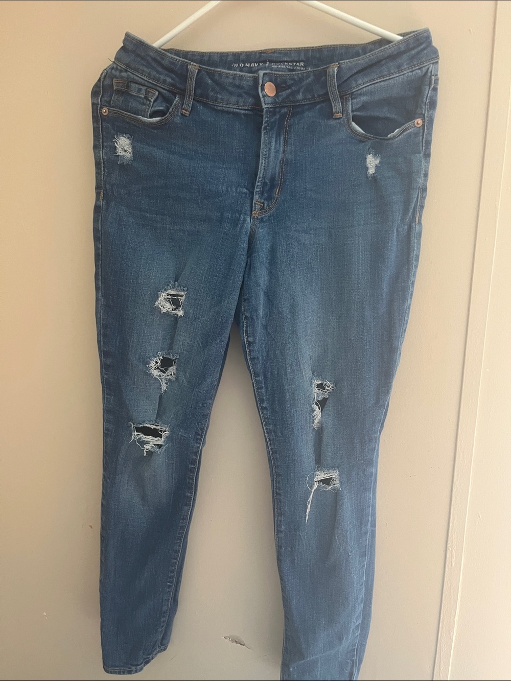 Old Navy Women's Dark Blue Distressed Skinny Jeans